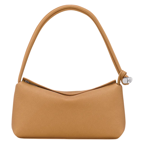 Mini‑Unterarm‑Baguette‑Tasche aus hellbraunem Rindleder mit silbernen Knoten‑Beschlägen und Reißverschluss