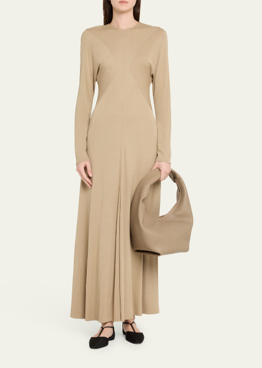 Beige übergroße lässige Hobo‑Schultertasche aus weichem Leder mit integriertem gedrehtem Gurt