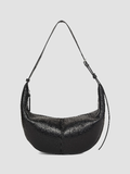 Schwarze mondförmige Hobo‑Schultertasche aus glattem Napa‑Leder mit verstellbarem Gurt