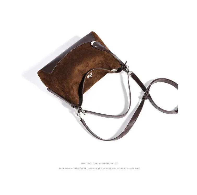 Croissant‑Hobo‑Schulter‑Tote‑Tasche aus Wildleder‑Patchwork mit verstellbarem Gurt